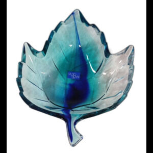 Studio Nova Cobalt Blue Green Maple Leaf Art Glass Dish Candy Trinket Holder